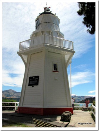Akaroa lighthouse moved here in 1980 and restored as a heritage building.