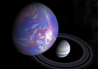 ilustração de um exoplaneta com seus anéis