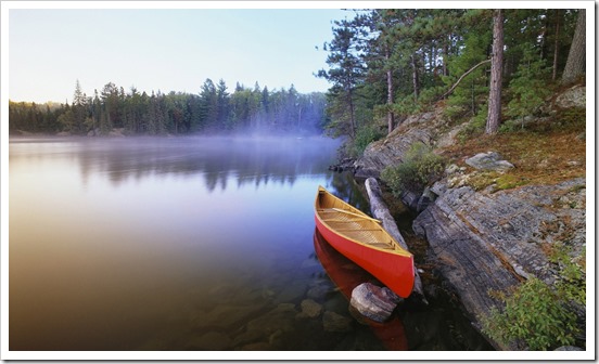 Canoe on Pinetree Lake, Algonquin Provincial Park, Ontario, Canada