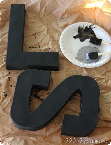 painting paper mache letters zinc look