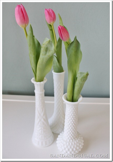 Milk glass and tulips 