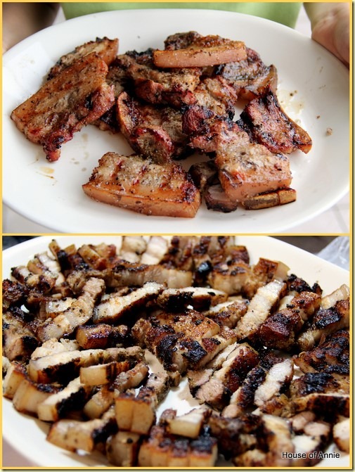 platter of 3-layer pork belly grilled and sliced