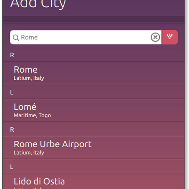 Una delle novità principali della Clock App è il nuovo layout della pagina per la ricerca delle città.