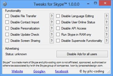 Tweaks for Skype – Disable Skype Ads