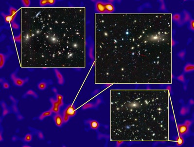 enxames de galáxias contendo matéria escura