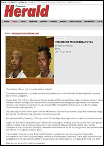 BEZUIDENHOUT Pietz Potchefstroom Herald murderers denied bail Oct212011