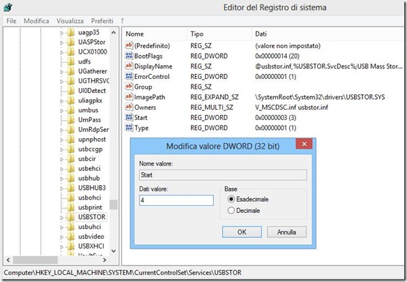 Registro di sistema Windows USBSTOR