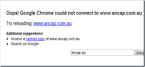 Oops! Google Chrome could not connect to www.ancap.com.au-145224