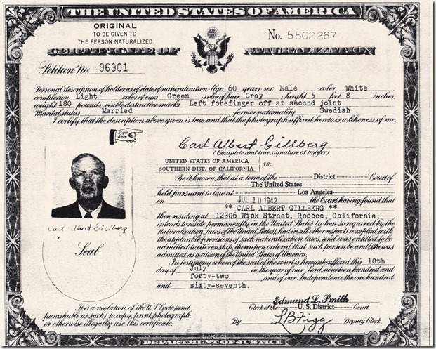 Carl Albert Gillberg Certificate of Naturalization Cropped