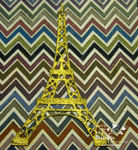 Embossing on black cardstock - watercolor pencils - Hero Arts stamp - Eiffel Towel - Lulupu The Craft Lounge - Ruthie Lopez DT 2