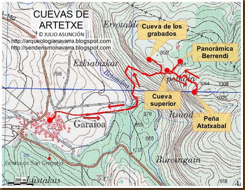 Mapa Cuevas de Artetxe - Garaioa - Valle de Aézkoa