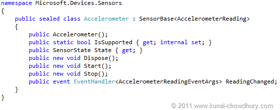 WP7.1 Demo - Accelerometer Class