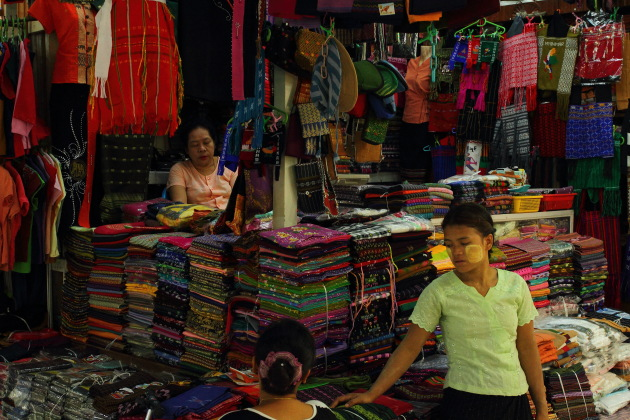 Textile shop in the Bogyoke Aung San Market, Yangon, Burma