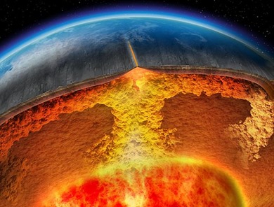 ilustração da variação do calor no interior da Terra