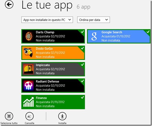 Windows 8 schermata delle app disinstallate