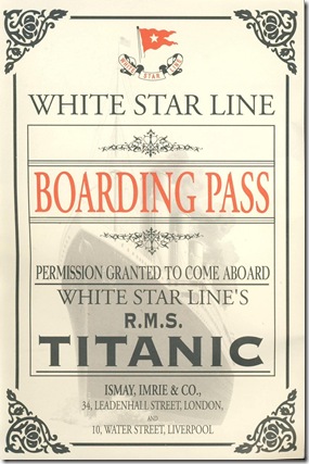 Cartão de embarque entregue na Exposição Titanic no Brasil