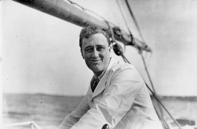 fdr smiling sailing black and white