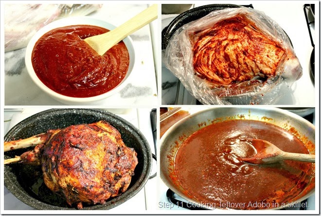 basting roasted pork leg in adobo sauce 