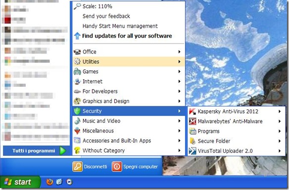 Programmi del menu Start di Windows ordinati per categoria con Handy Start Menu