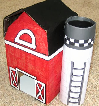Cardboard Red Barn with Silo 3