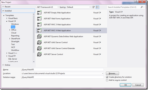 How to Create Webp API in Visual studio 2012