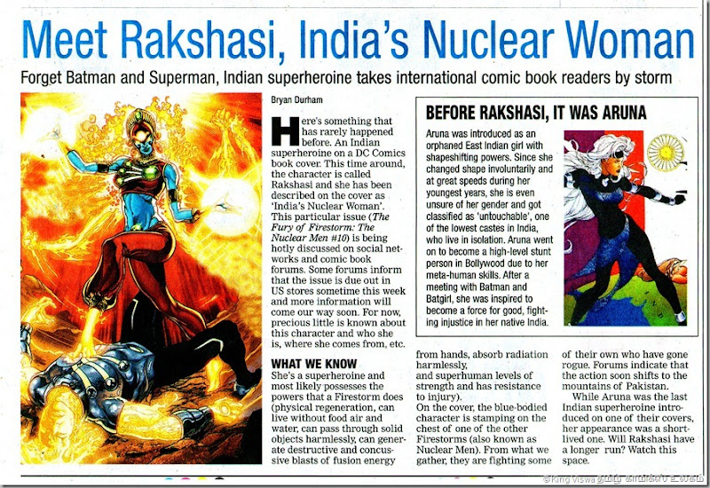 Times of India English Daily Chennai Times Page 01 Dated Tuesday 03072012 Indian Super Heroine Story