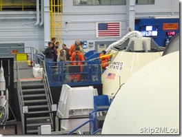June 11, 2013: Astronauts in training on an Orion module. Bldg 9 - Space Vehicle Mockup Facility