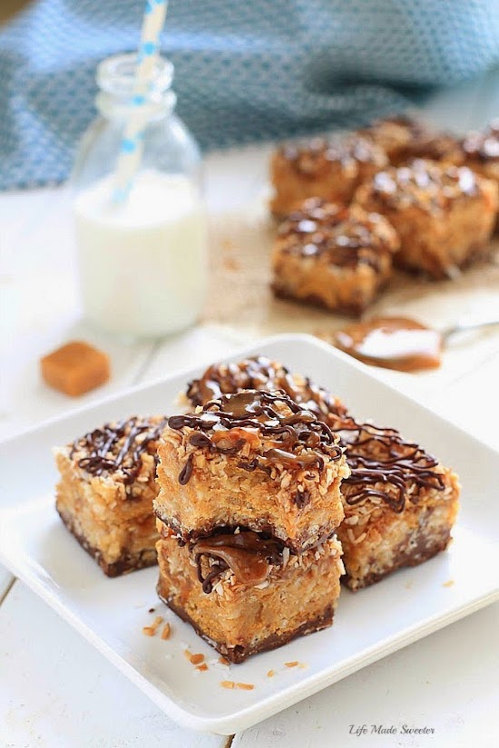 {No-Bake} Samoa Peanut Butter Cereal Bars by @LifeMadeSweeter.jpg