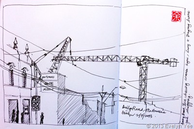 Crane and streetscape sketch