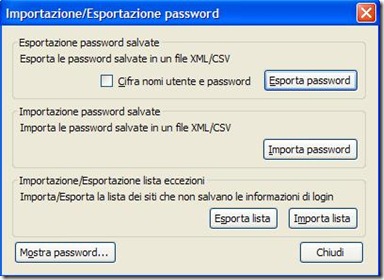 Importazione Esportazione password Firefox