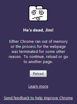 Google Chrome 17 crash page