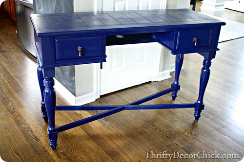 blue spray painted desk