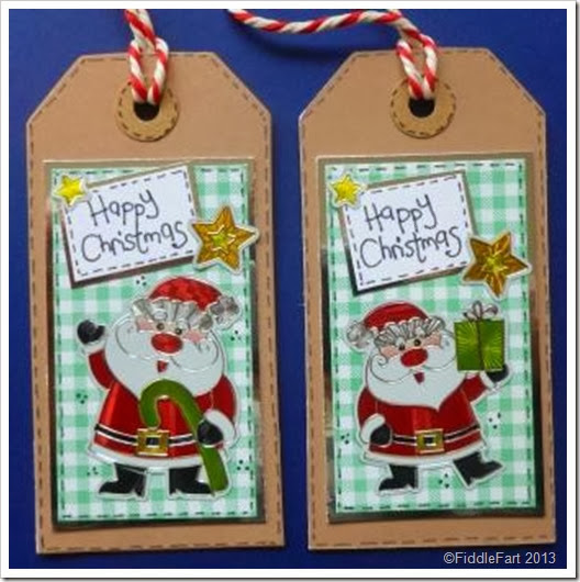 gingham santa sticker tags