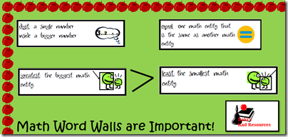 Bulletin boards should be educational, not decoration.  Stop by Raki's Rad Resources for ideas on how to make your bulletin boards more educational.  Math Word Wall with definitions and graphics to help students understand key math vocabulary.