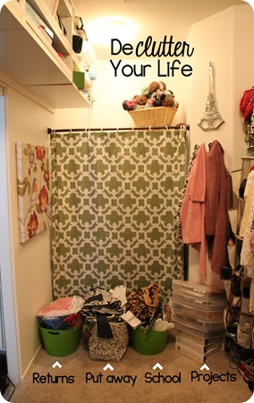 Keep bins in your closet to catch clutter unitl you can deal with it