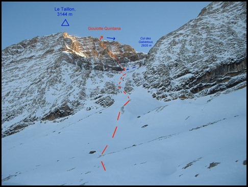 Taillon - Oeste - Goulotte Quintana 350m D  75º M4 (Itinerario)