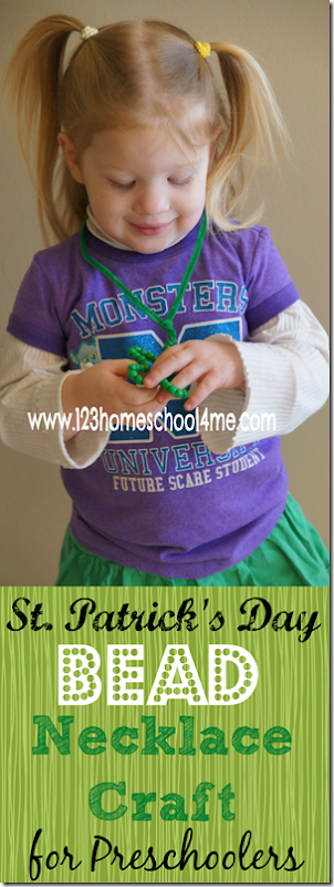 St. Patricks Day Bead Necklace Craft for Toddler, Preschoolers, Kindergarten, and elementary age kids St. Patricks Day Bead Necklace Craft for Toddler, Preschoolers, Kindergarten, and elementary age kids