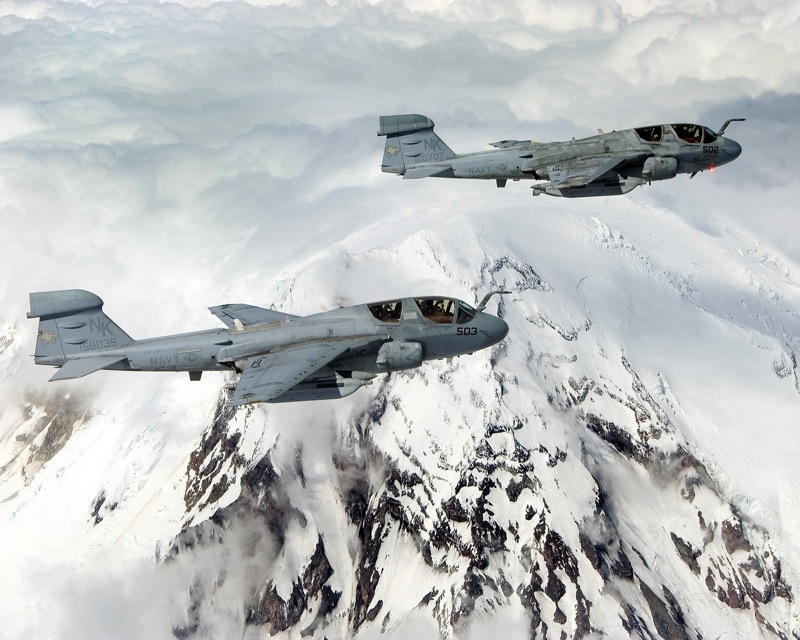 EA 6B Prowlers over Mount Rainier