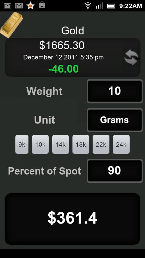 Gold &amp; Silver Price Calculator Screen 2