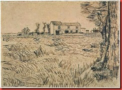 Farmhouse with wheat field along a road