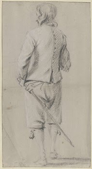 Staande man met zwaard, op de rug gezien