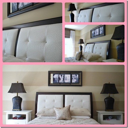 In Sches Glamming Up The Headboard I Ve Been On A Mission To Glam Up The Bedroom Little And Dark Brown Leather Headboard Had Go Inserts Were Reupholstered With Faux Emu