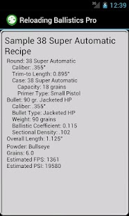 38 Super Auto Ballistics Data Screen 2