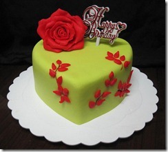 lime green with red rose heart cake