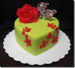 lime green with red rose heart cake