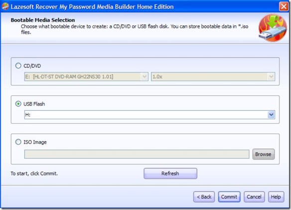 Lazesoft Recover My Password Home Edition creare unità USB o CD/DVD bootable