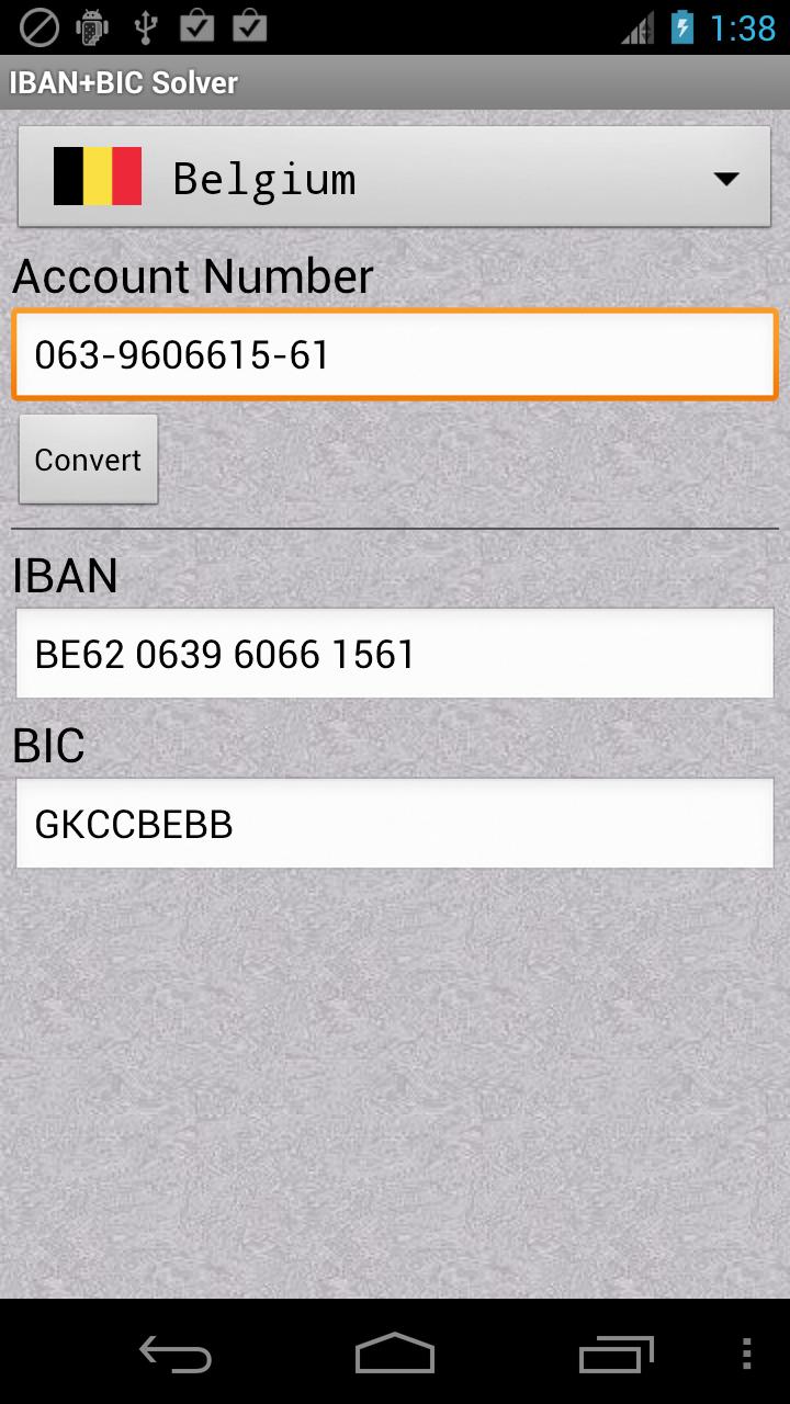IBAN BIC Solver Screen 1