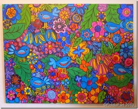 Bright flower and bird painting