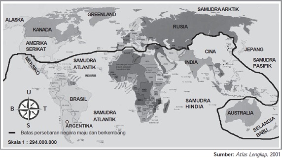  Gambar diatas merupakan garis batas antara  4 Peta Dunia Negara Maju dan Berkembang (Artikel Lengkap)