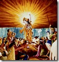 Krishna lifting up Govardhana Hill